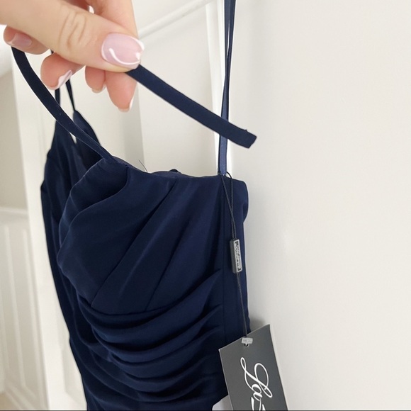 La Femme Gown High Slit Jersey Ruched Dress NWT - Picture 3 of 10